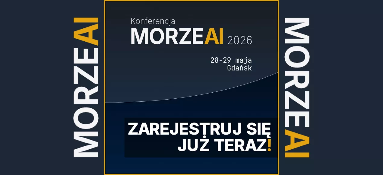 logo konferencji Morze AI z informacją o rejestracji
